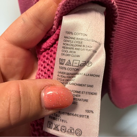 Tommy Bahama 100% Cotton V-Neck Knit Crochet Sweater Pink Pullover Oversized M‎ - Picture 3 of 5